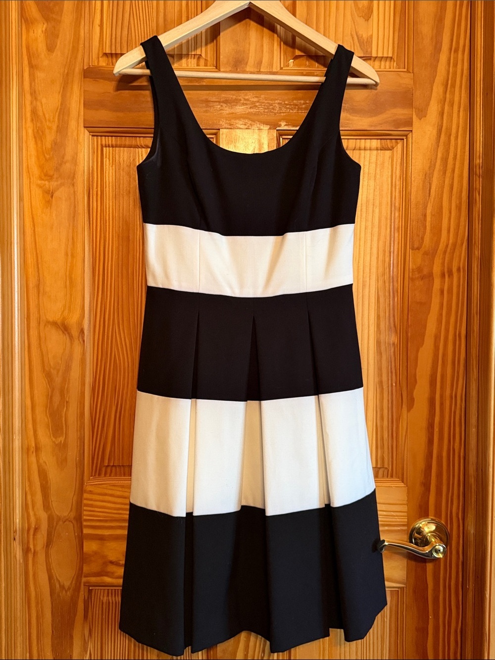 Lauren Ralph Lauren Black and White Striped Pleated Midi Dress